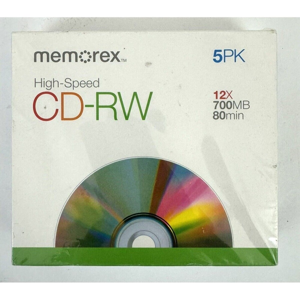 Memorex CD-RW 12x 700mb 80 min High Speed Compact Disc Rewritable 5 Pack